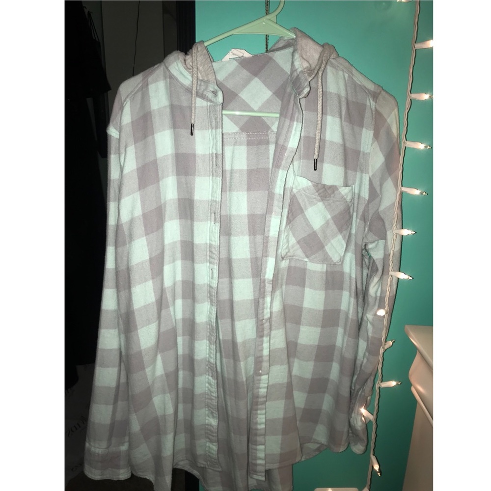 Mint Hooded Drawstring Flannel